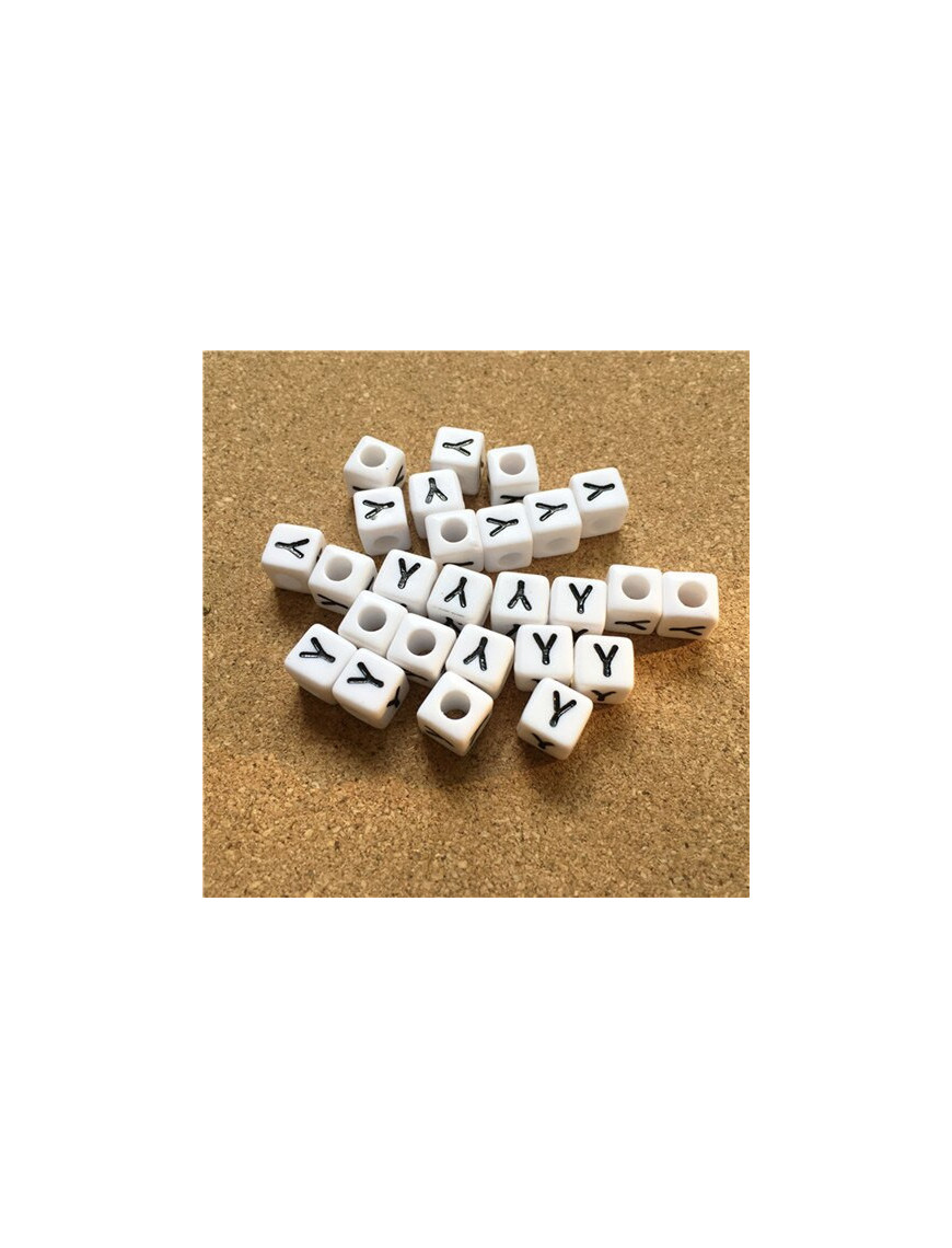 Perle Alphabet 8mm Blanc Cube Lettre au Choix