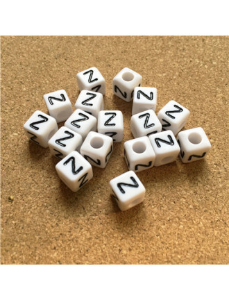 Perle Alphabet 8mm Blanc Cube Lettre au Choix