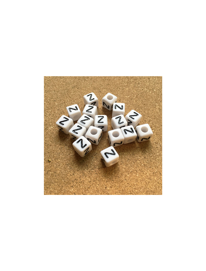 Perle Alphabet 8mm Blanc Cube Lettre au Choix
