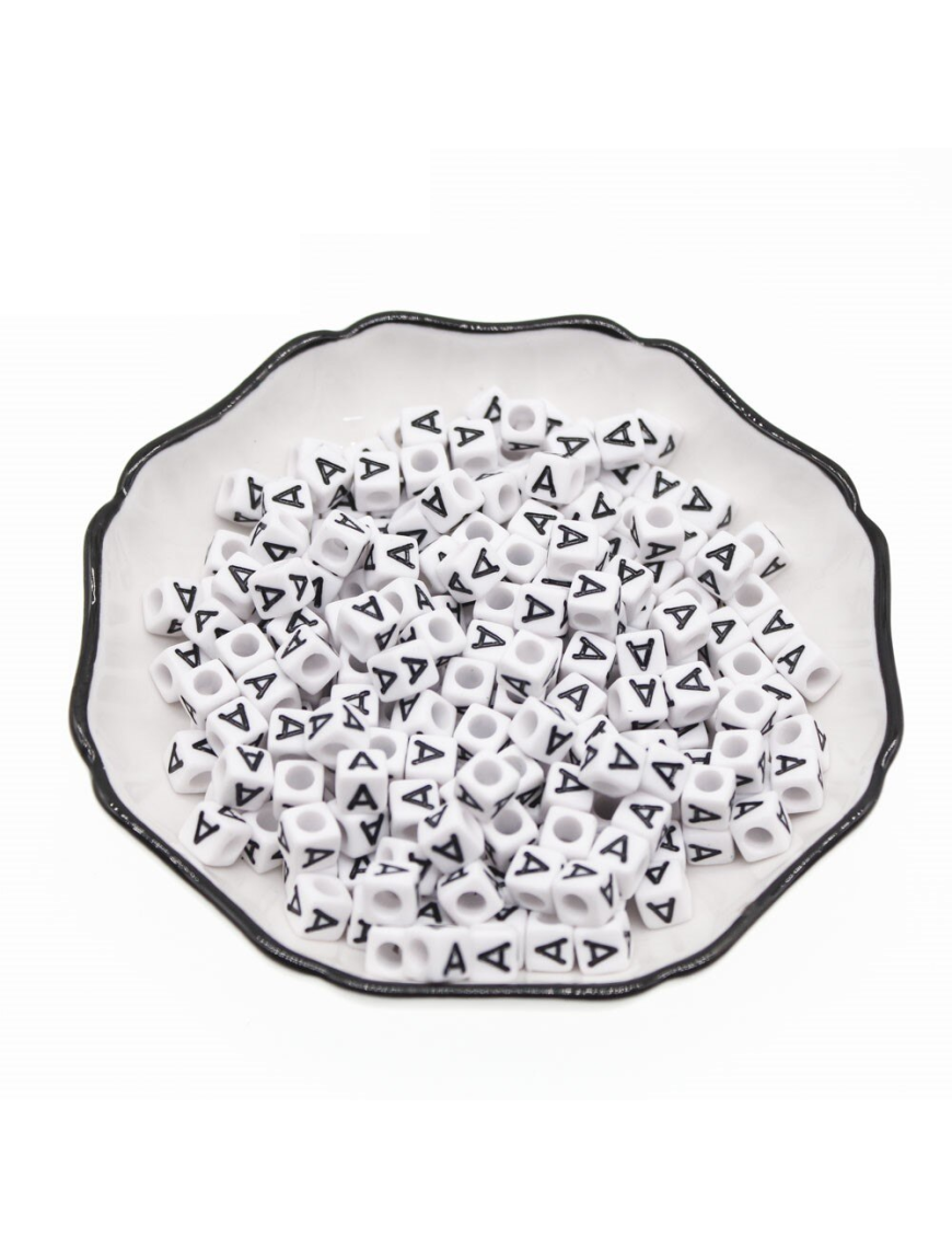 Perle Alphabet 6mm Blanc Cube Lettre au Choix