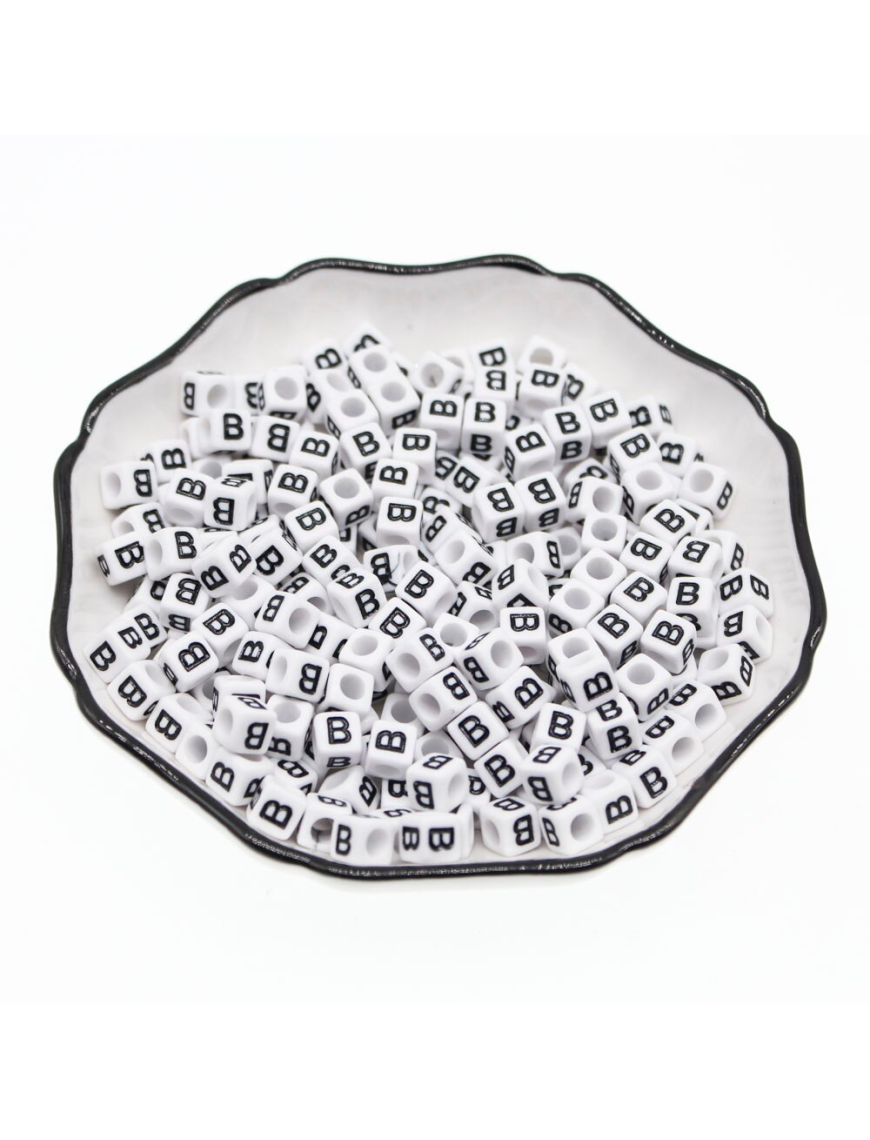 Perle Alphabet 6mm Blanc Cube Lettre au Choix