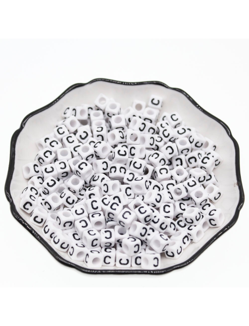 Perle Alphabet 6mm Blanc Cube Lettre au Choix