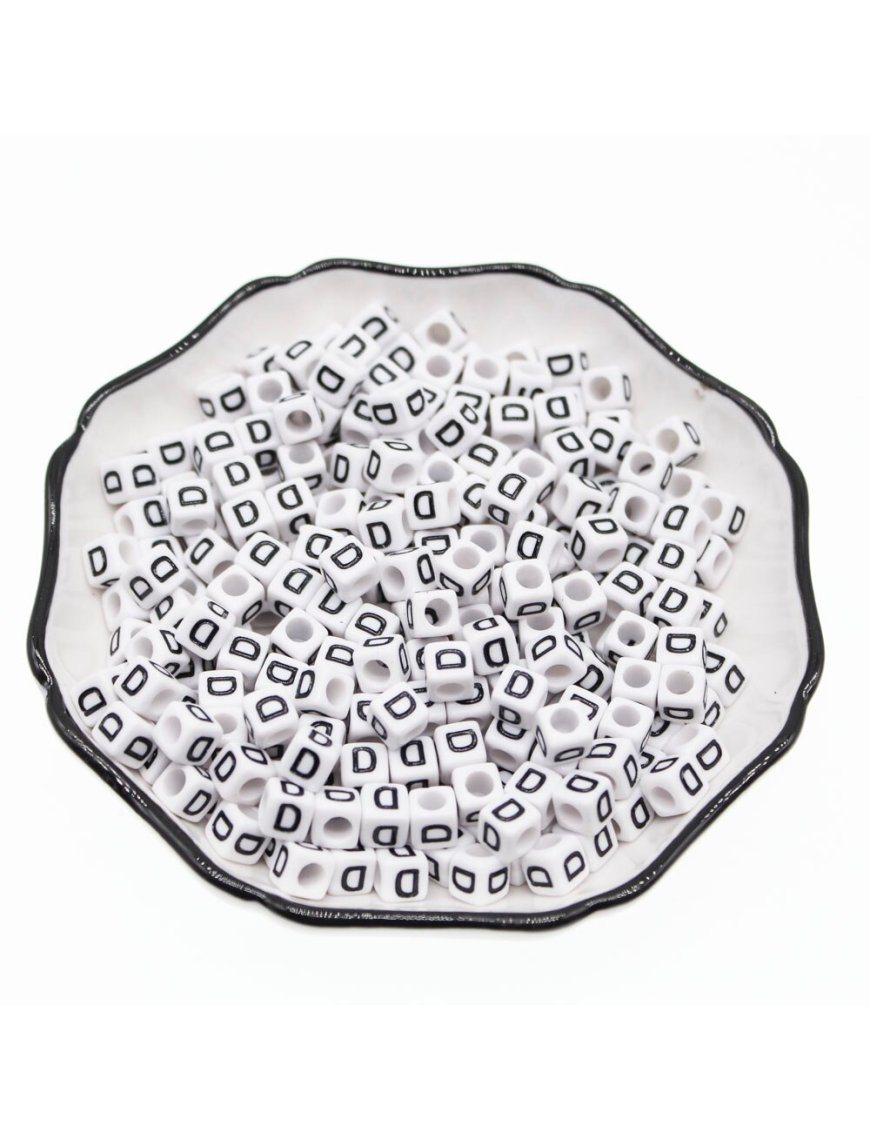 Perle Alphabet 6mm Blanc Cube Lettre au Choix