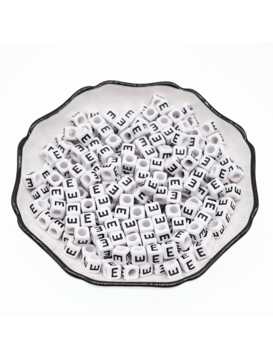 Perle Alphabet 6mm Blanc Cube Lettre au Choix