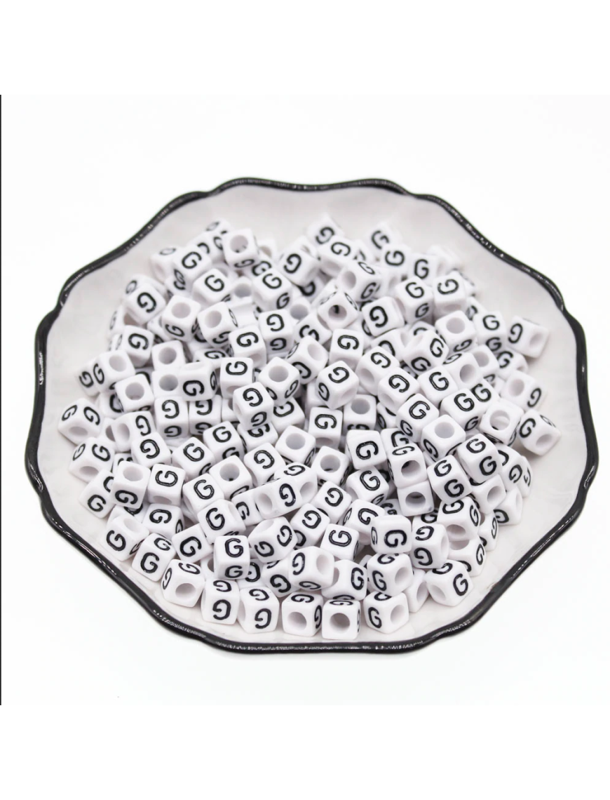 Perle Alphabet 6mm Blanc Cube Lettre au Choix