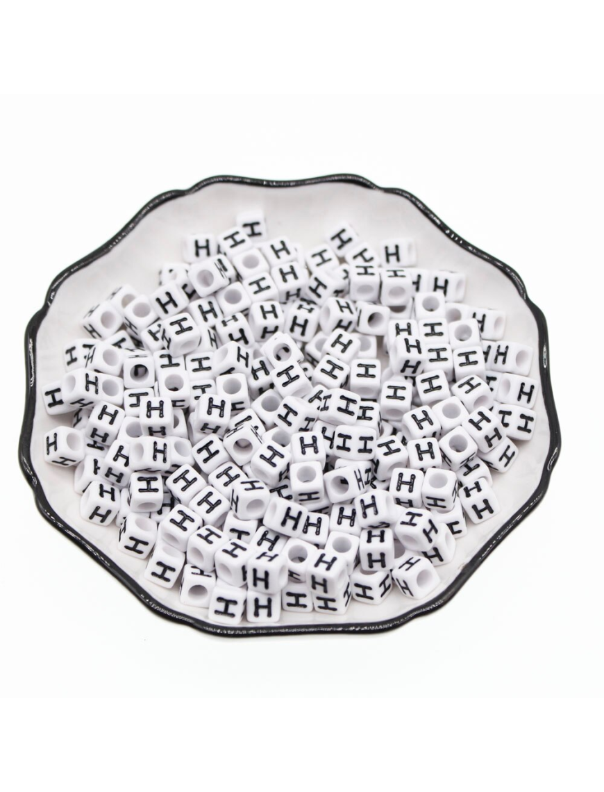Perle Alphabet 6mm Blanc Cube Lettre au Choix