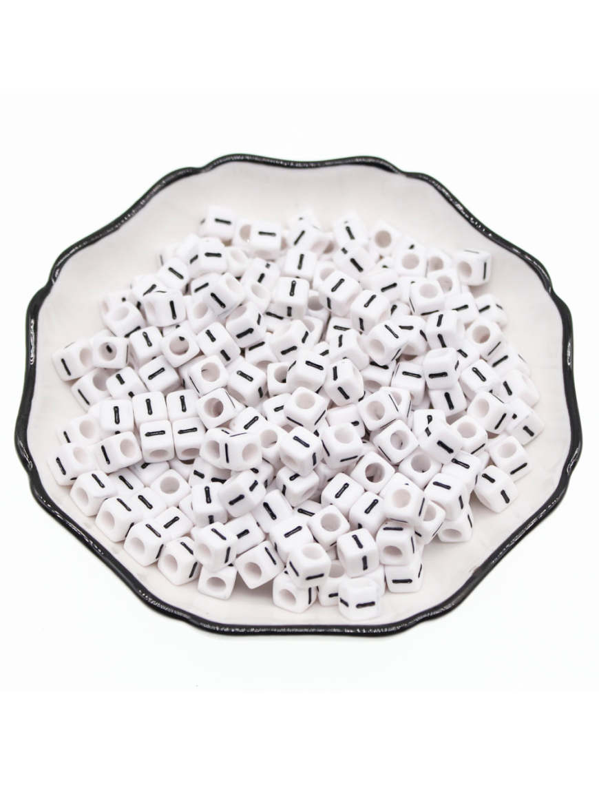 Perle Alphabet 6mm Blanc Cube Lettre au Choix