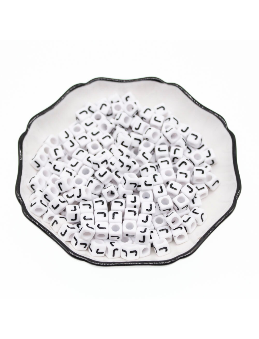 Perle Alphabet 6mm Blanc Cube Lettre au Choix