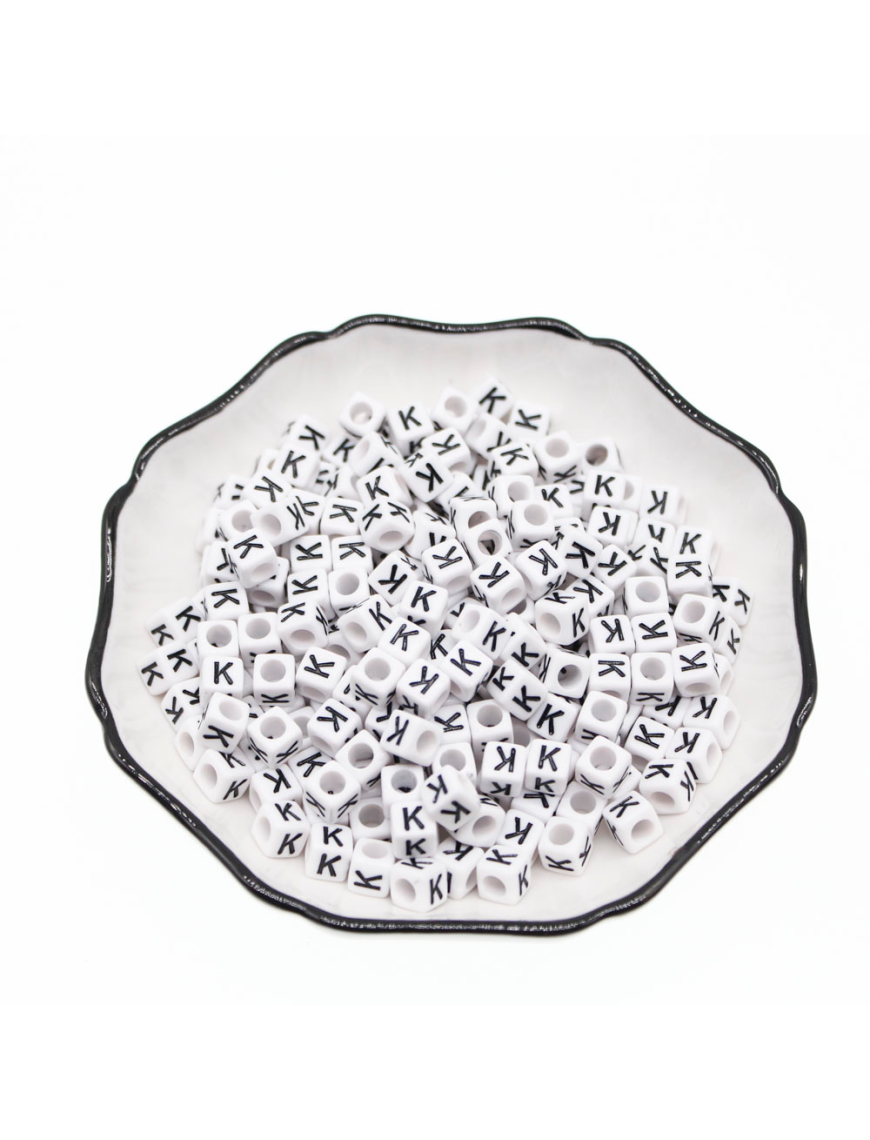 Perle Alphabet 6mm Blanc Cube Lettre au Choix
