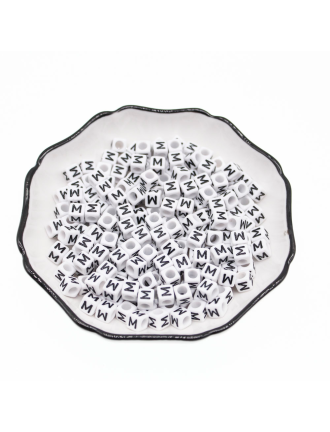 Perle Alphabet 6mm Blanc Cube Lettre au Choix