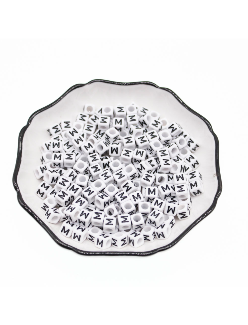 Perle Alphabet 6mm Blanc Cube Lettre au Choix