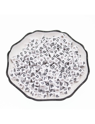 Perle Alphabet 6mm Blanc Cube Lettre au Choix
