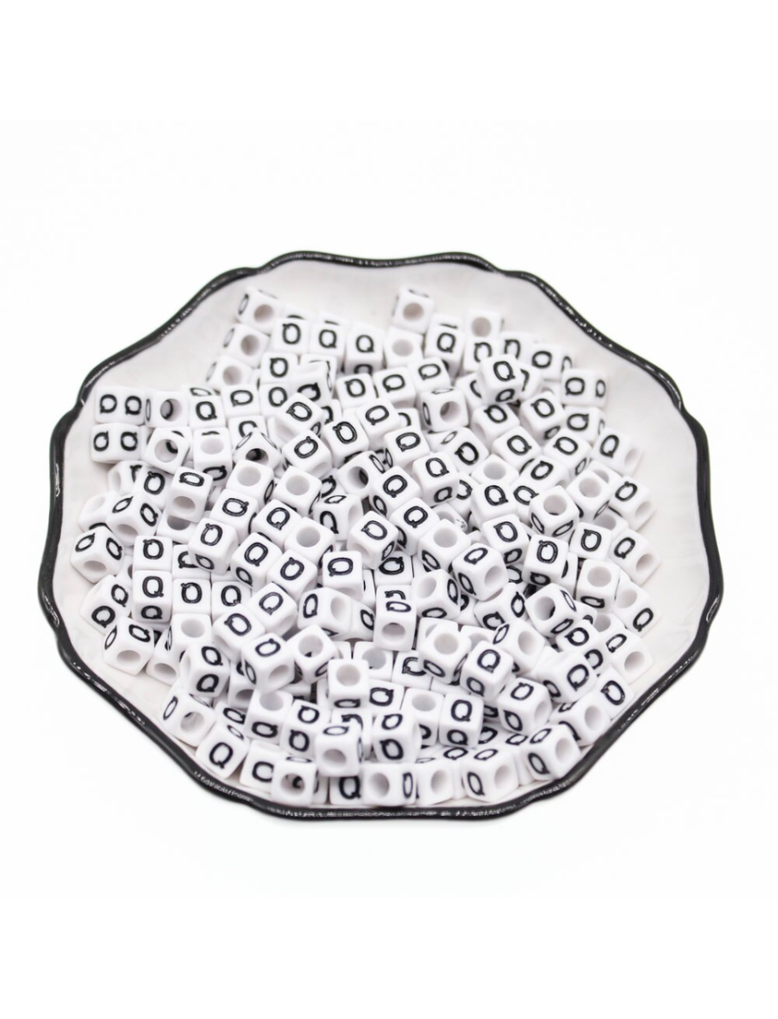 Perle Alphabet 6mm Blanc Cube Lettre au Choix