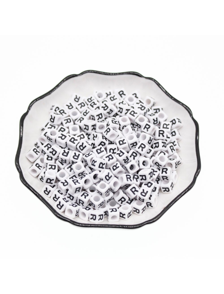 Perle Alphabet 6mm Blanc Cube Lettre au Choix