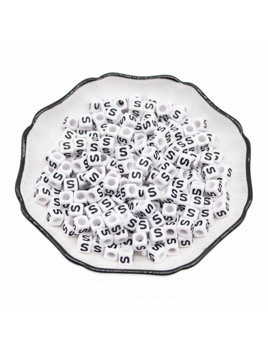 Perle Alphabet 6mm Blanc Cube Lettre au Choix
