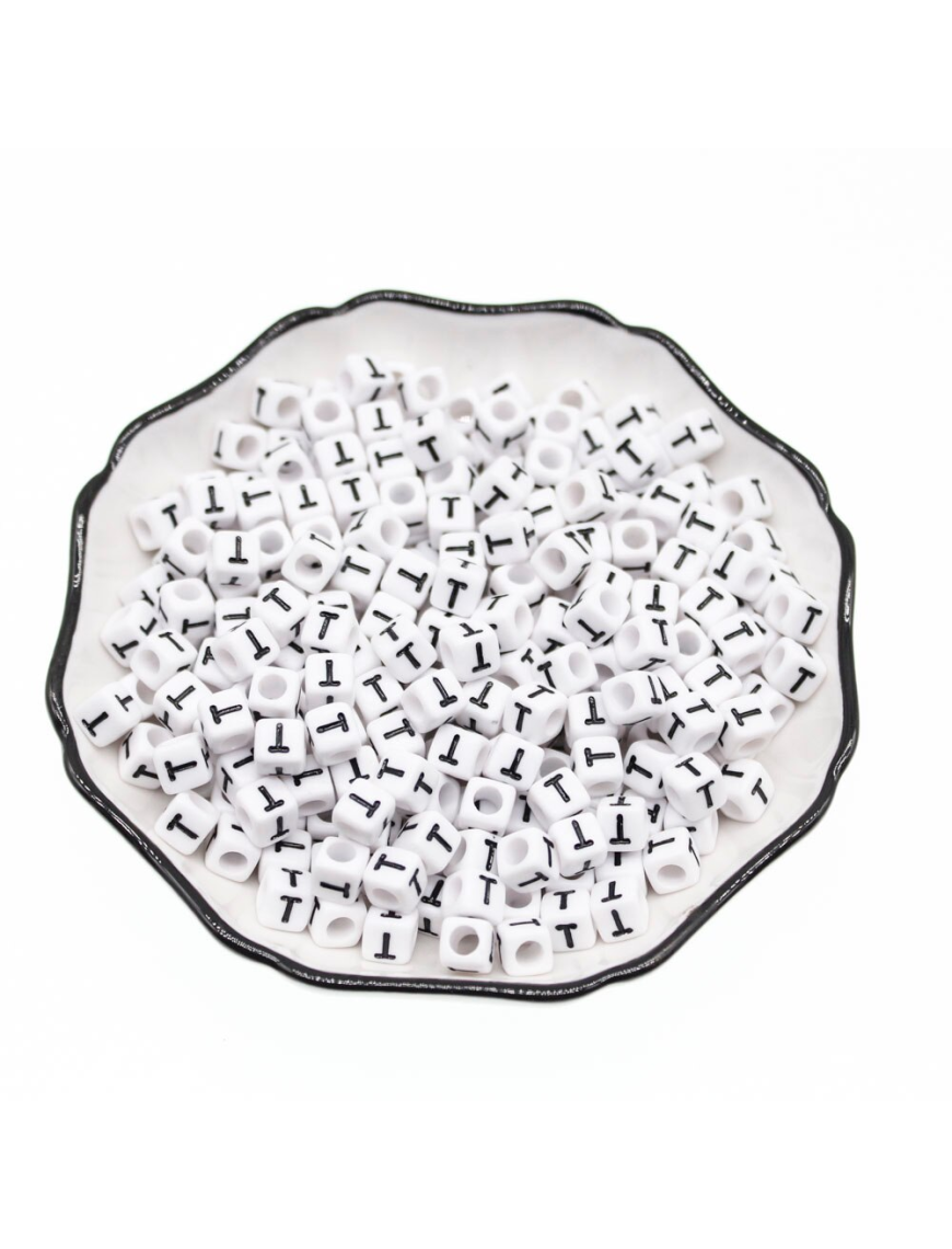 Perle Alphabet 6mm Blanc Cube Lettre au Choix