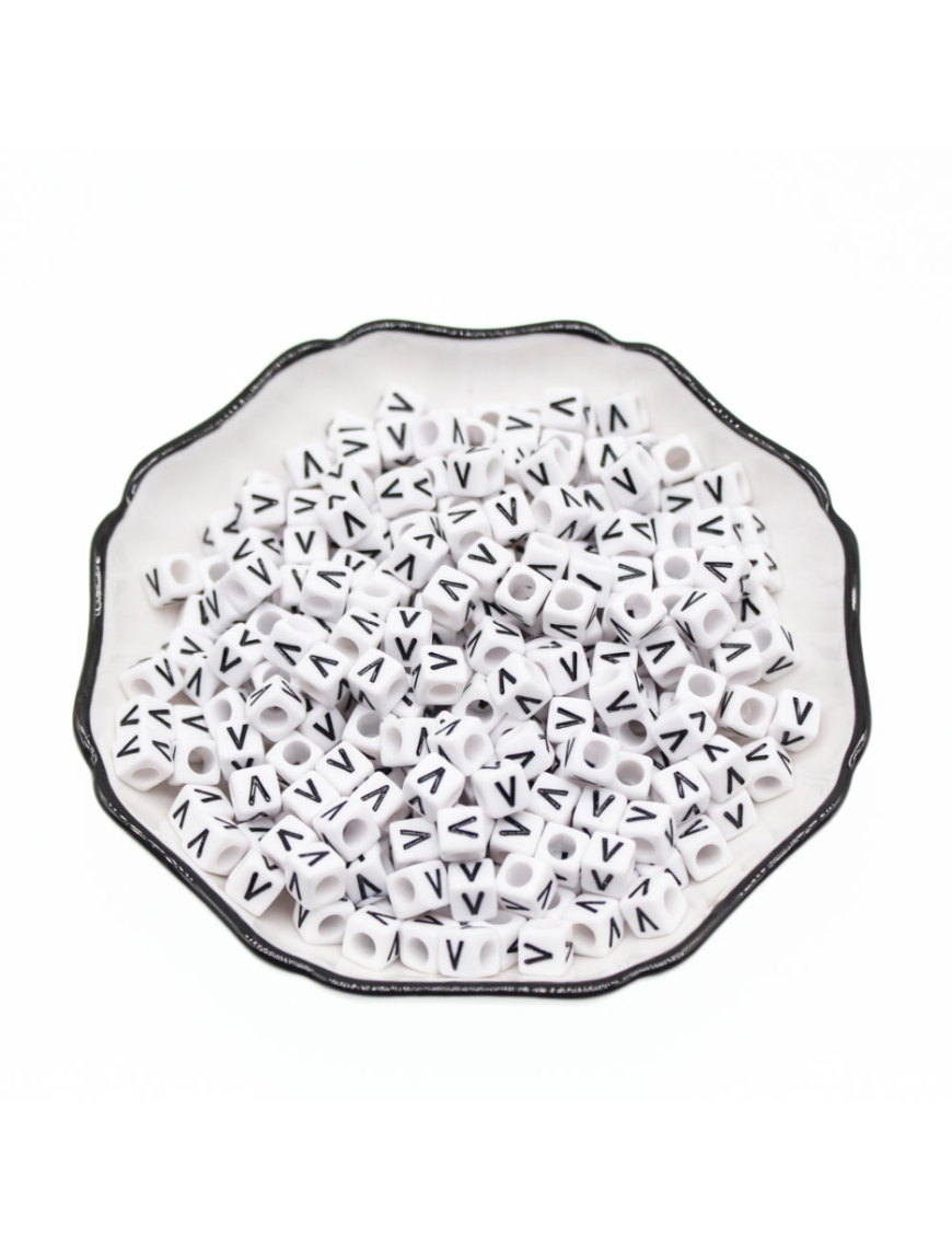 Perle Alphabet 6mm Blanc Cube Lettre au Choix