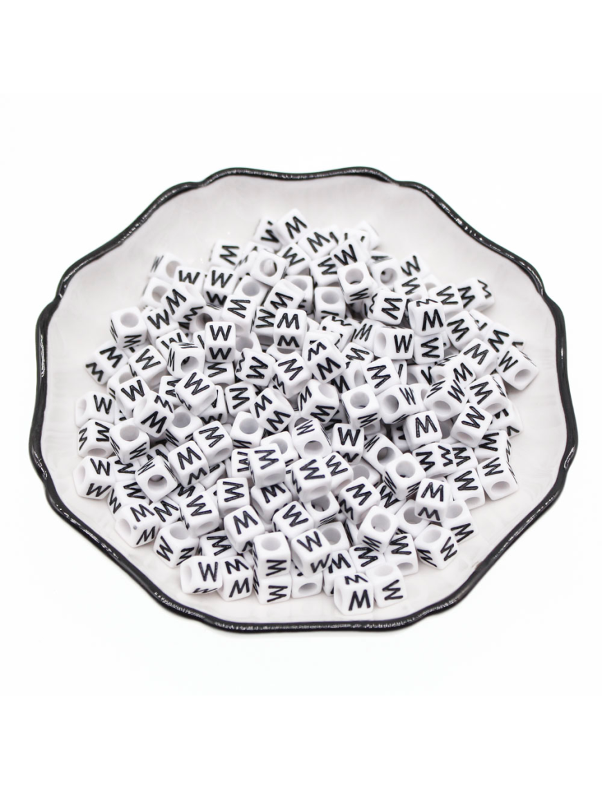 Perle Alphabet 6mm Blanc Cube Lettre au Choix