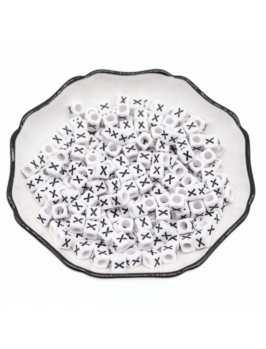 Perle Alphabet 6mm Blanc Cube Lettre au Choix