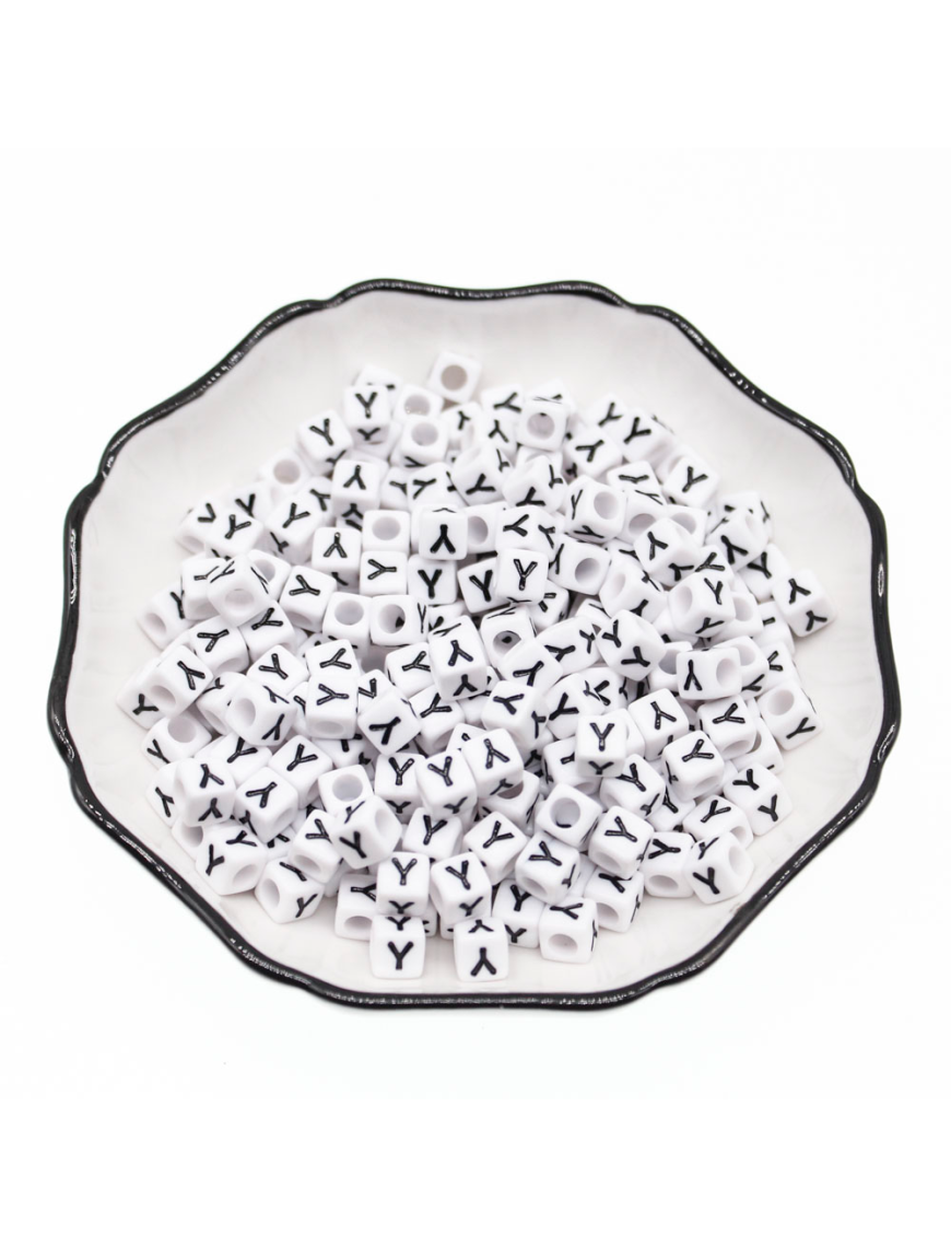Perle Alphabet 6mm Blanc Cube Lettre au Choix