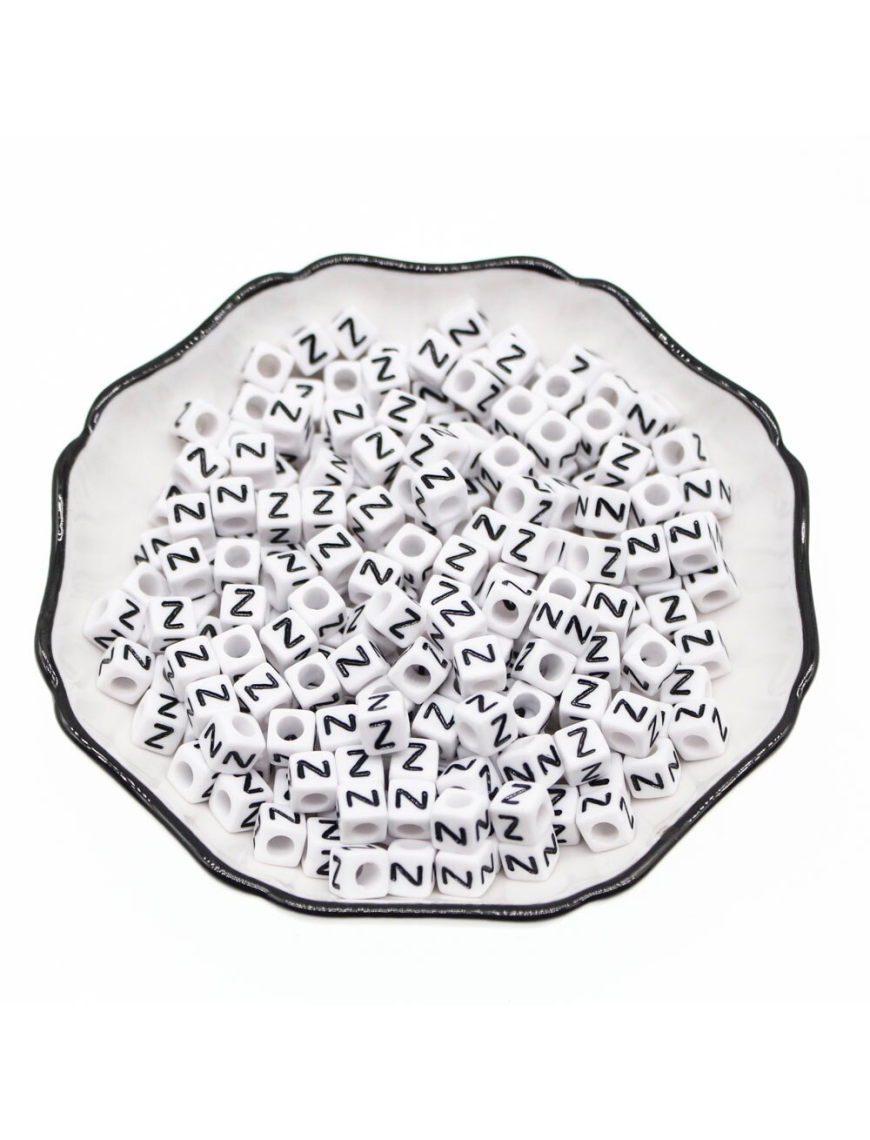 Perle Alphabet 6mm Blanc Cube Lettre au Choix