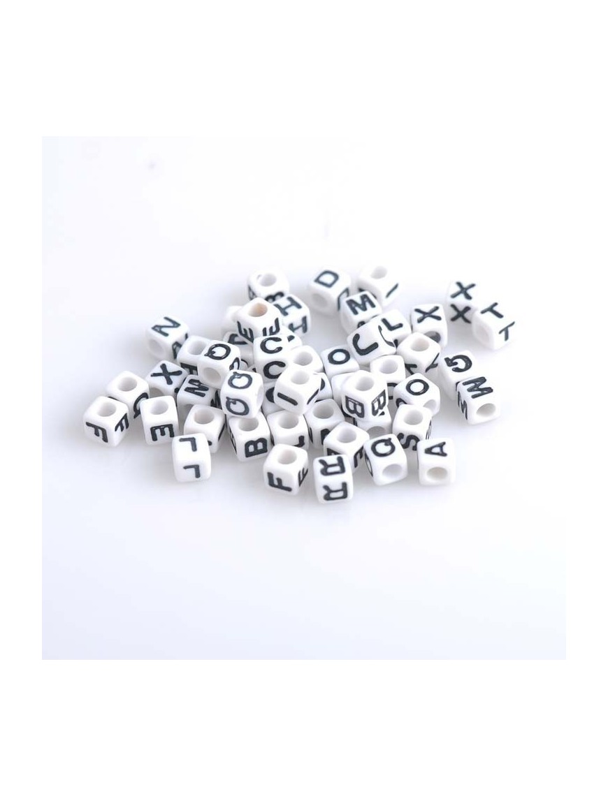 Perle Alphabet 7mm Blanc Cube Lettre au Choix