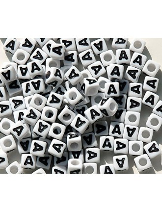 Perle Alphabet 7mm Blanc Cube Lettre au Choix