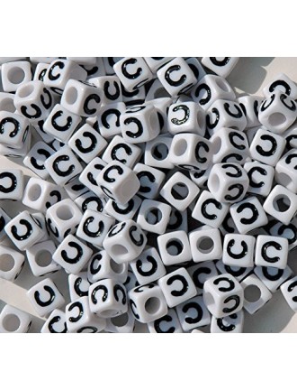 Perle Alphabet 7mm Blanc Cube Lettre au Choix
