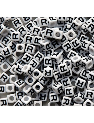 Perle Alphabet 7mm Blanc Cube Lettre au Choix