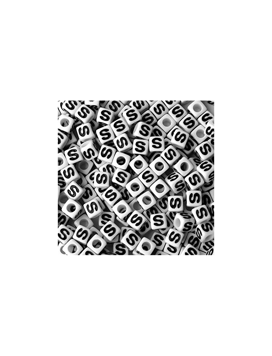 Perle Alphabet 7mm Blanc Cube Lettre au Choix
