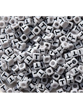 Perle Alphabet 7mm Blanc Cube Lettre au Choix