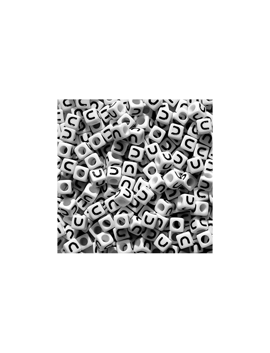 Perle Alphabet 7mm Blanc Cube Lettre au Choix