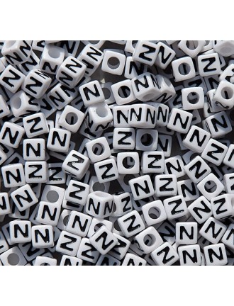 Perle Alphabet 7mm Blanc Cube Lettre au Choix