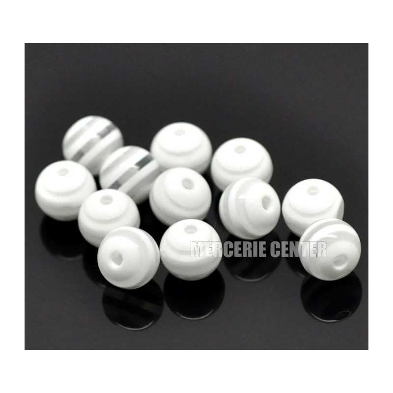 30 Perles en Acrylique Ronde Rayées 6mm Transparent - Mercerie Center
