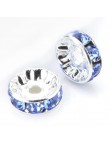 20 Perles 10mm Rondelle Couleur Argenté Strass Bleu