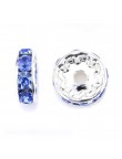 20 Perles 10mm Rondelle Couleur Argenté Strass Bleu