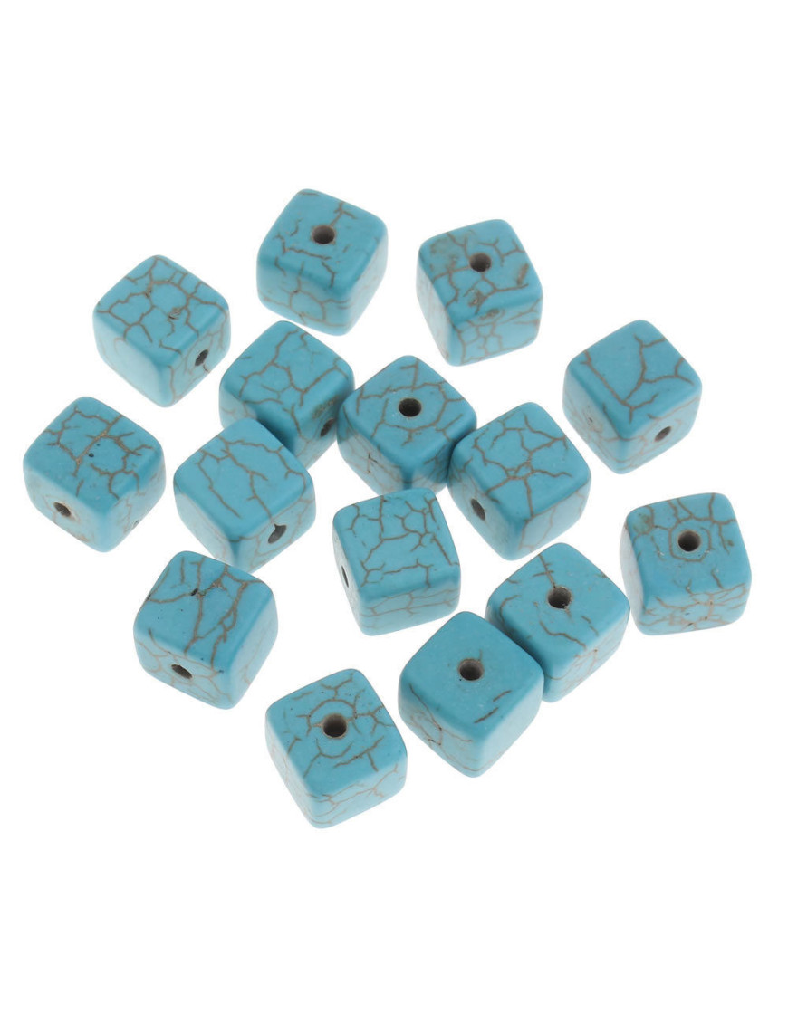 Lot De 10 Perles Synthétiques Pierre Turquoise Fleur 12mm - Pour Bijoux Et Créations Artisanales