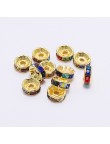 20 Perles 10mm Rondelle Couleur Doré Strass Multicolore