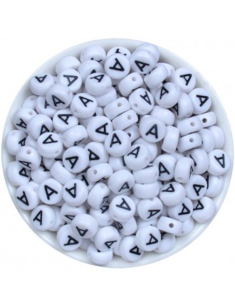 Perle Alphabet 7mm x 4mm Blanc Ecriture Noir Lettre au Choix