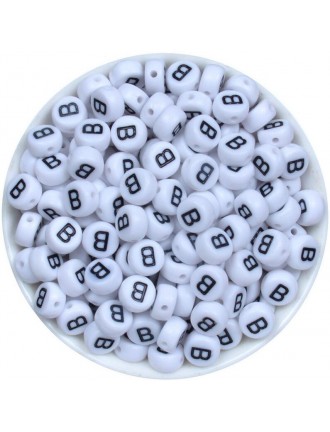 Perle Alphabet 7mm x 4mm Blanc Ecriture Noir Lettre au Choix