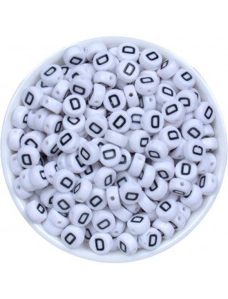 Perle Alphabet 7mm x 4mm Blanc Ecriture Noir Lettre au Choix