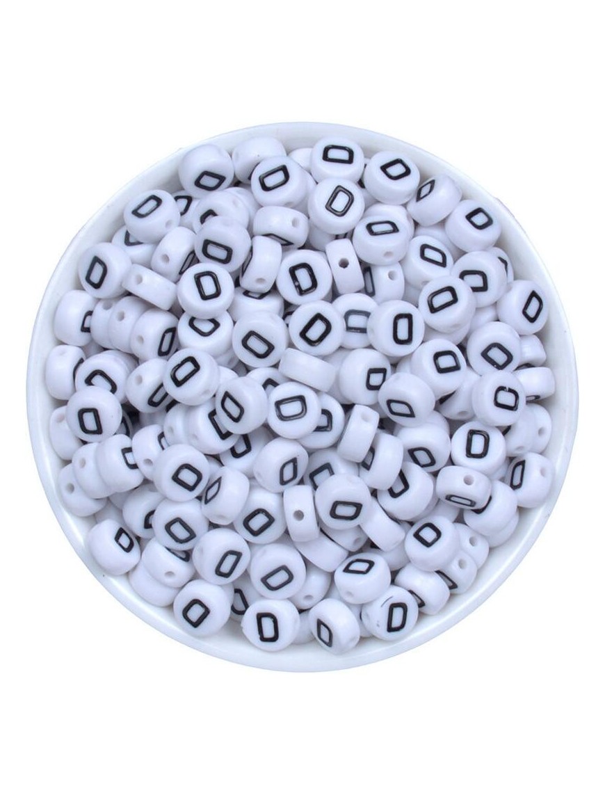 Perle Alphabet 7mm x 4mm Blanc Ecriture Noir Lettre au Choix