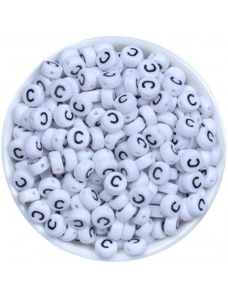 Perle Alphabet 7mm x 4mm Blanc Ecriture Noir Lettre au Choix