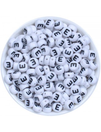 Perle Alphabet 7mm x 4mm Blanc Ecriture Noir Lettre au Choix