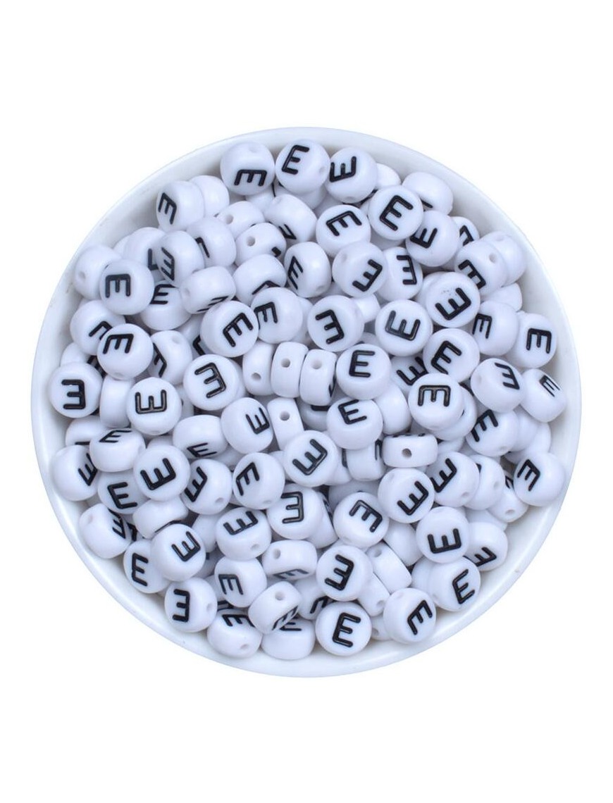 Perle Alphabet 7mm x 4mm Blanc Ecriture Noir Lettre au Choix