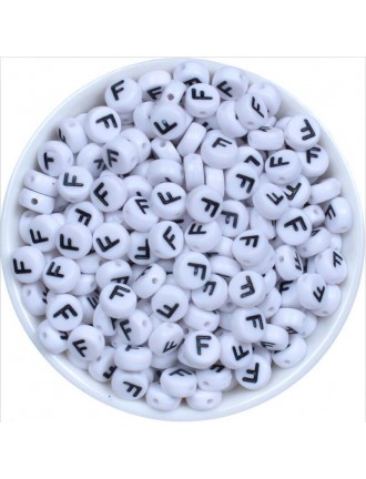 Perle Alphabet 7mm x 4mm Blanc Ecriture Noir Lettre au Choix