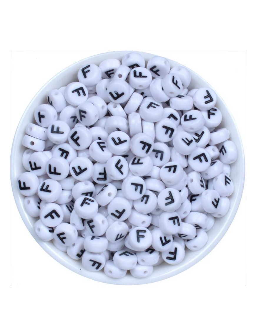 Perle Alphabet 7mm x 4mm Blanc Ecriture Noir Lettre au Choix