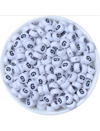 Perle Alphabet 7mm x 4mm Blanc Ecriture Noir Lettre au Choix