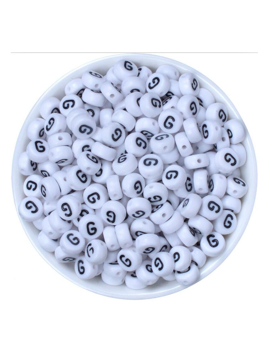Perle Alphabet 7mm x 4mm Blanc Ecriture Noir Lettre au Choix
