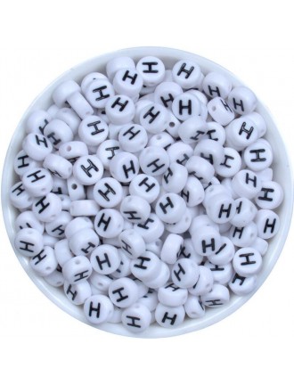 Perle Alphabet 7mm x 4mm Blanc Ecriture Noir Lettre au Choix